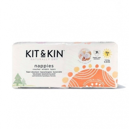 Kit and Kin Biodegradowalne Pieluszki Jednorazowe 3 Maxi (7-11kg) Żyrafa/Hipopotam 34 sztuki